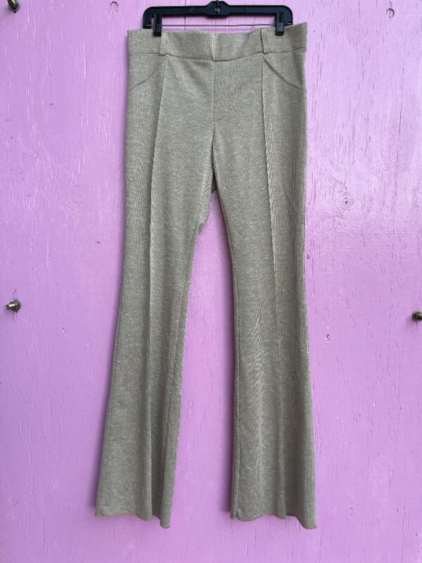 product details: 1970S DEADSTOCK WESTERN FRONT PLEAT FLECKED KNIT FLARE LEG STRETCH TROUSERS ELASTIC WASIT photo