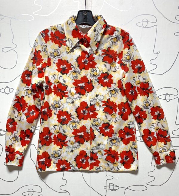 product details: LATE 1960S, EARLY 70S POLYESTER BUTTON UP BLOUSE FLOWER PRINT photo