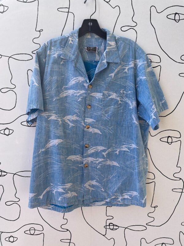 product details: COOL INSIDE-OUT DOLPHIN PRINT HAWAIIAN SHORT SLEEVE BUTTON UP COTTON SHIRT photo