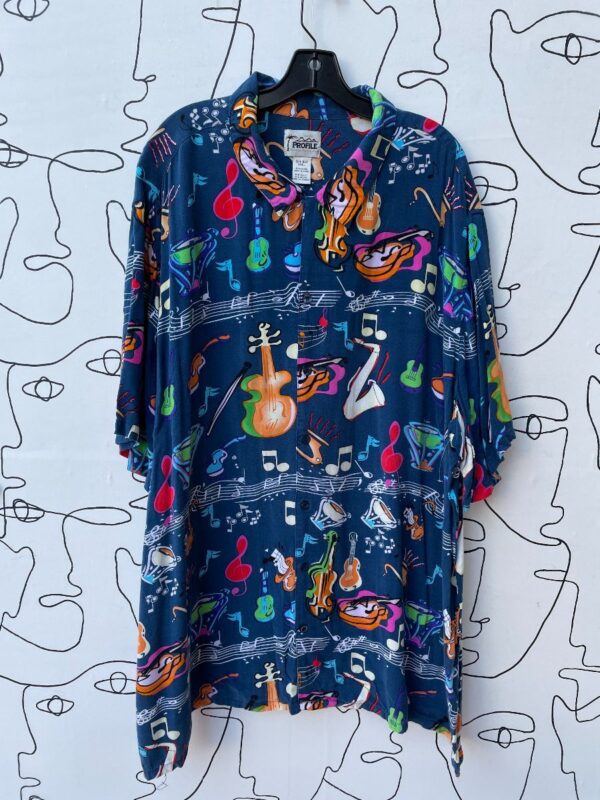 product details: ALLOVER COLORFUL MUSICAL INSTRUMENT PRINT BUTTON UP SHIRT photo