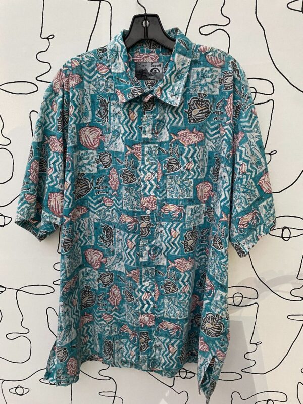 product details: 1990S SS TRIBAL STYLE HAWAIIAN FISH PRINT COTTON BUTTON UP SHIRT photo