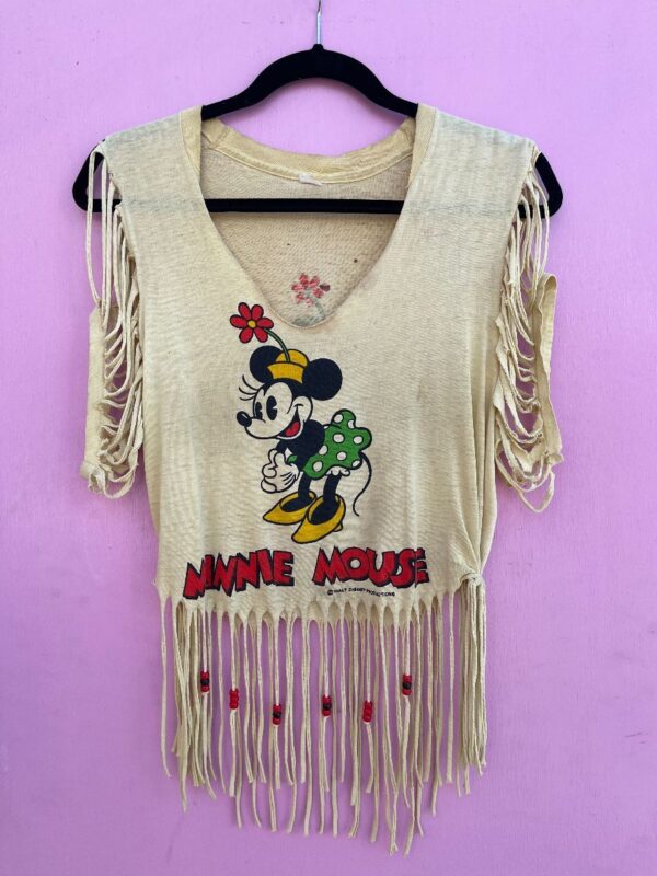 product details: AWESOME EARLY 80S MINNIE MOUSE CROPPED & FRINGED PAPER THIN TOP photo