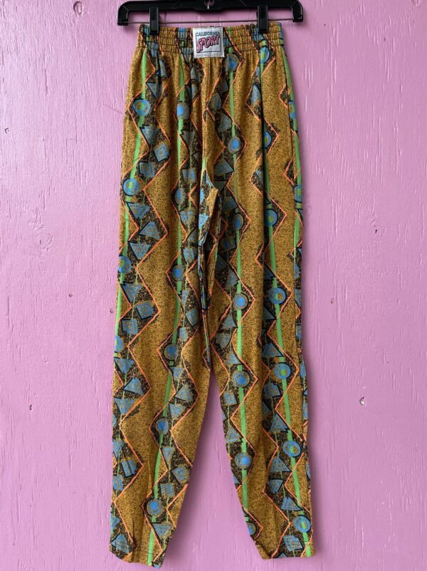 product details: DEADSTOCK FUNKY GEOMETRIC ZIG ZAG PRINT HAMMER PANTS SMALL FIT photo