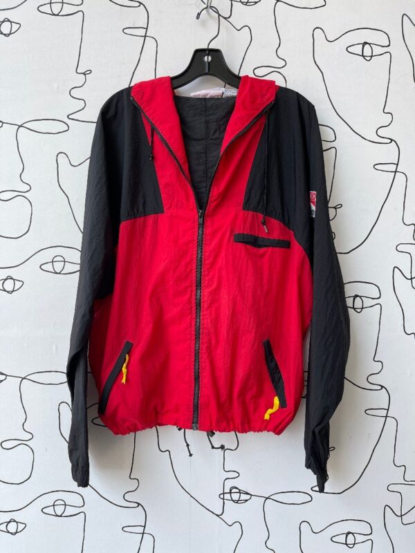 product details: RED ADVENTURE TEAM HOODED ZIPPER FRONT LIGHT WEIGHT WINDBREAKER W/ BLACK SLEEVES photo
