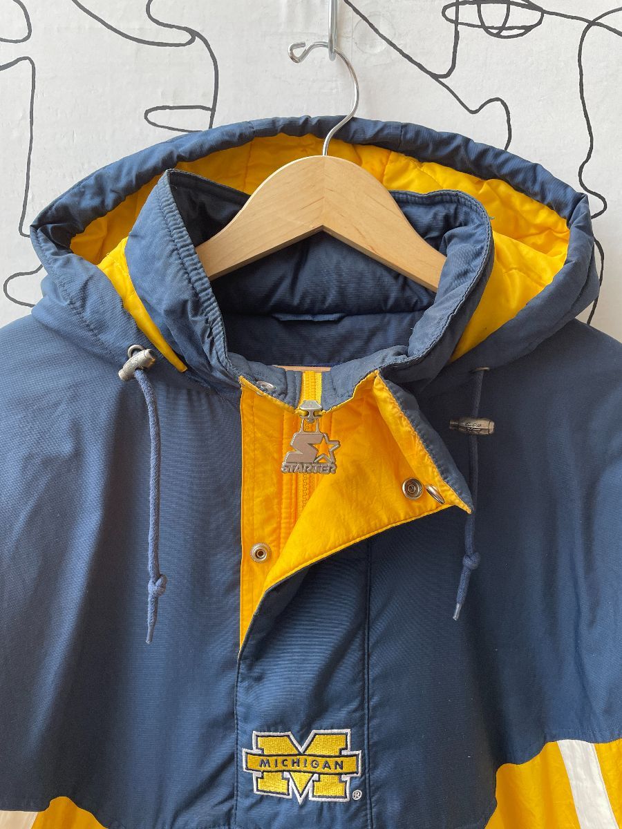 Vintage Michigan Starter Jacket Puffer Hood Blue Yellow -  Sweden