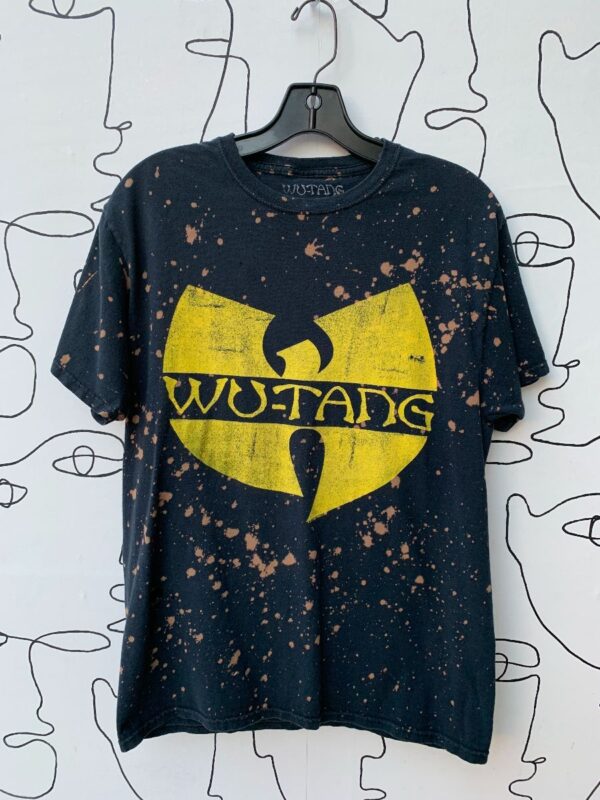 product details: TSHIRT BLEACH SPLATTER WU-TANG YELLOW LOGO GRAPHIC photo