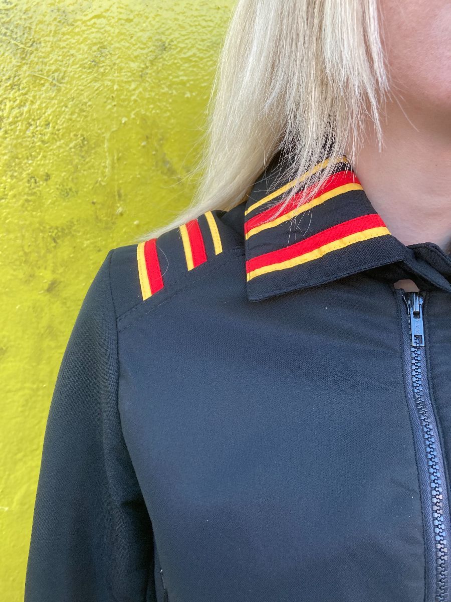 Nylon Striped Pointed Collar Cropped Zip Up Jacket | Boardwalk Vintage