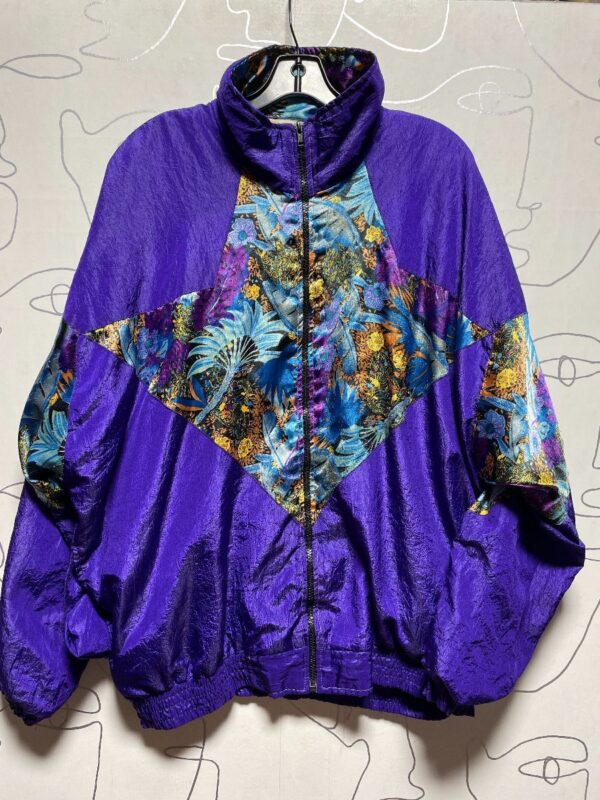 product details: SUPER COOL IRIDESCENT FLORAL PRINT PANEL FULLY LINED WINDBREAKER AS-IS photo