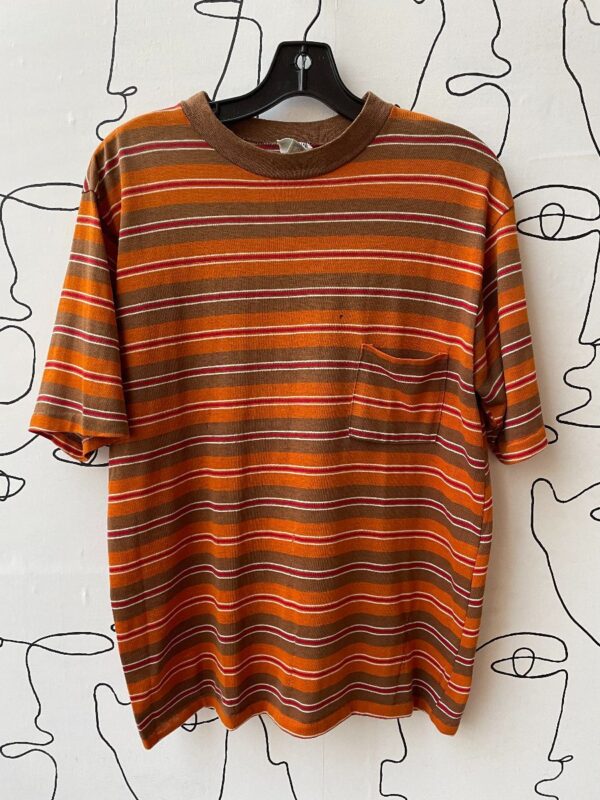 product details: AS IS - DISTRESSED! 1970S THIN SHEER STRIPED POCKET T-SHIRT photo