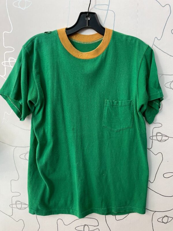 product details: AS IS - SOLID CREW NECK POCKET TEE W/ CONTRAST COLLAR photo