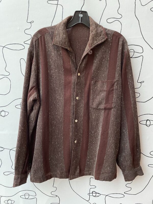 product details: 1950S WOOL TWEED VERTICAL STRIPED LONG SLEEVE BUTTON UP SHIRT photo