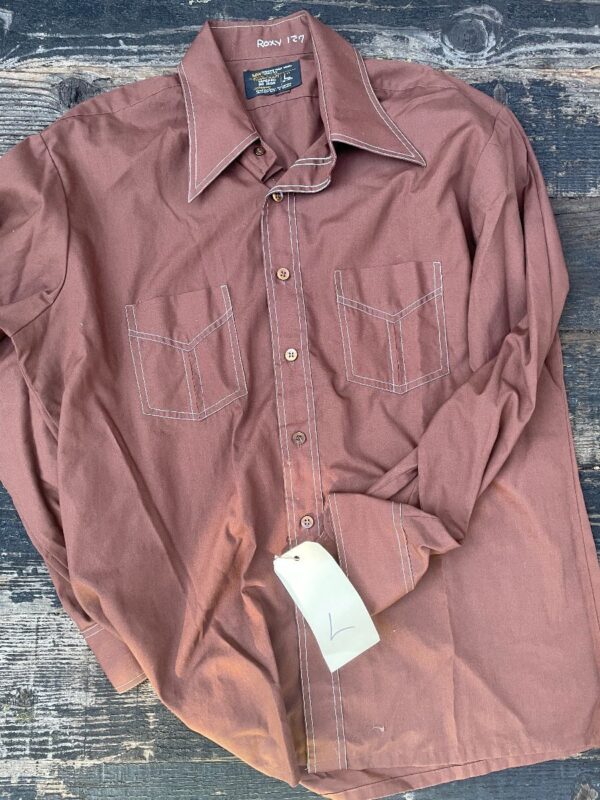 product details: 1970S POLYESTER LONG SLEEVE BUTTON DOWN SHIRT CONTRAST STITCHING photo