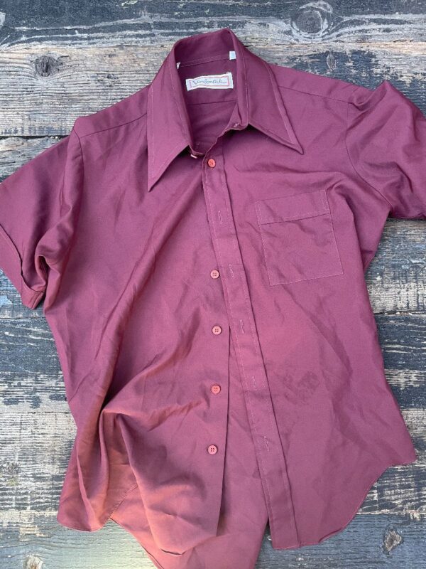 product details: COOL RETRO 1970S SHORT SLEEVE POLYESTER BUTTON DOWN SHIRT DAGGER COLLAR photo