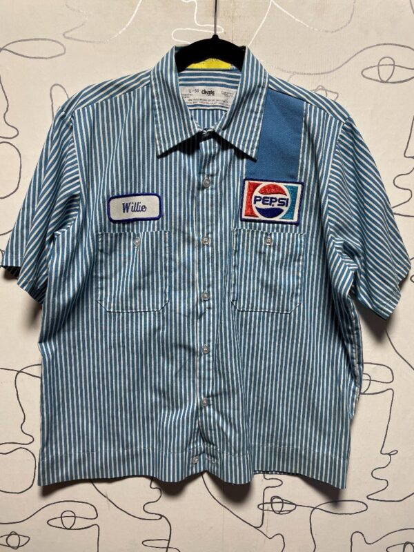 product details: PEPSI PINSTRIPE DELIVERY DRIVER WORK SHIRT W/ WILLIE PATCH photo