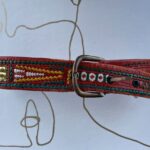 RAD RED LEATHER TRIBAL STITCHED BELT BRASS BUCKLE