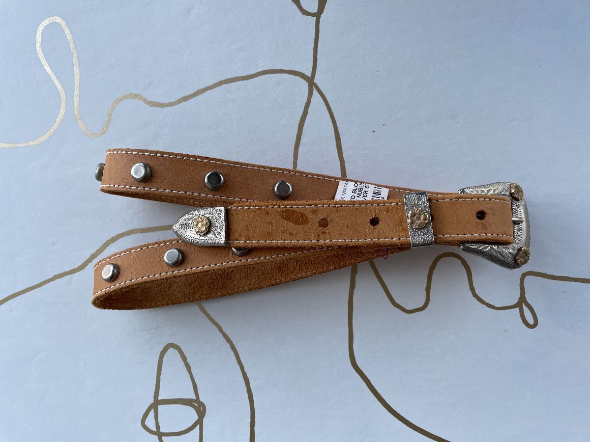 Narrow Nubuck Leather Belt Silver Stud Rivets | Boardwalk Vintage