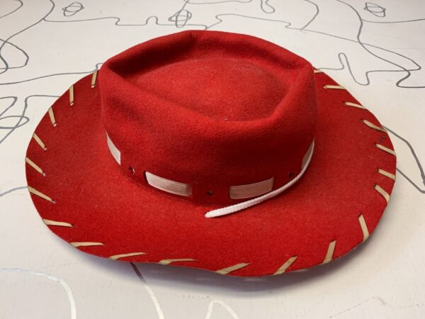 product details: 1950S KIDS WOOL WHIP-STITCHED COWBOY HAT WOVEN SATIN BAND AND STAR PERFORATED DESIGN photo