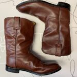 ROUNDED TOE SOLID LEATHER SHORT RANCHER STYLE COWBOY BOOTS