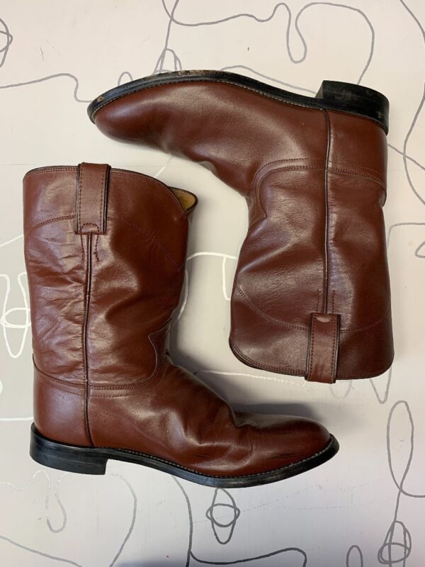 product details: ROUNDED TOE SOLID LEATHER SHORT RANCHER STYLE COWBOY BOOTS photo