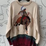 1990S HAND INTARSIA KNIT SWEATER NATIVE AMERICAN PICTORIAL