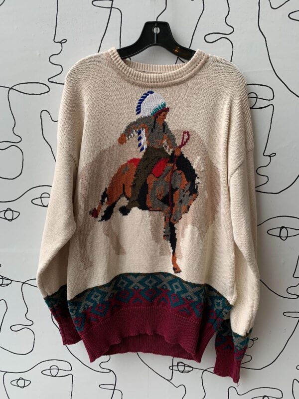 product details: 1990S HAND INTARSIA KNIT SWEATER NATIVE AMERICAN PICTORIAL photo