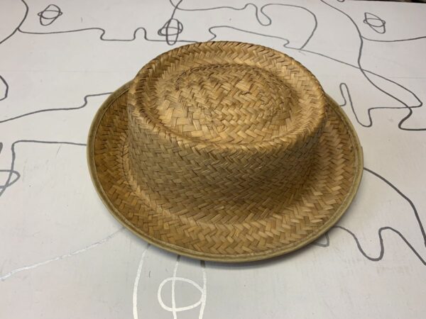 product details: 1950S-60S SOLID STRUCTURED WOVEN STRAW BOATER HAT LEATHER INNER DETAIL photo