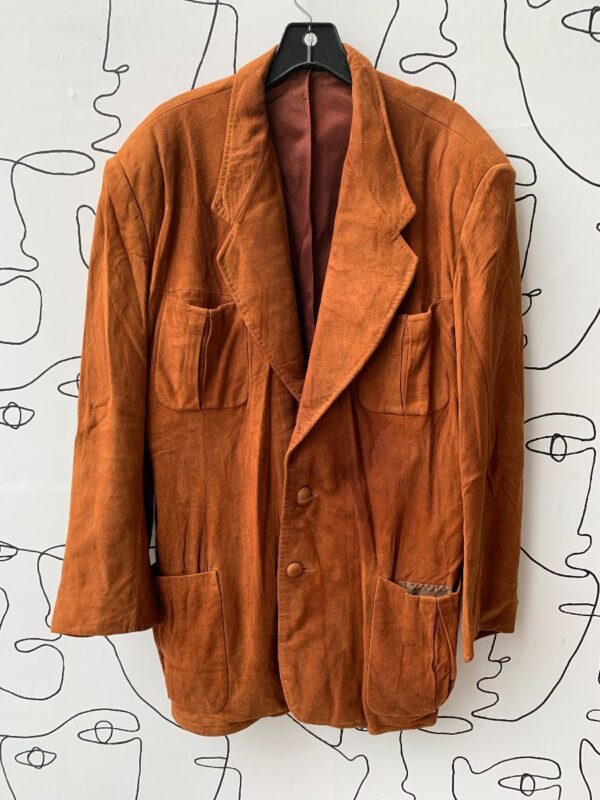 product details: AS IS - 1970S SOLID SUEDE COLLARED BLAZER STYLE JACKET W/ ROUND SUEDE BUTTONS photo