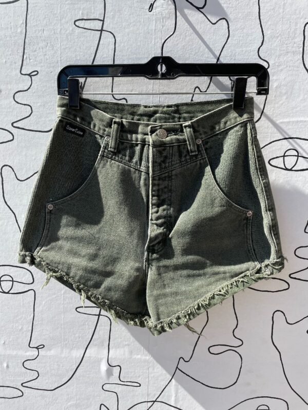 product details: RAD WESTERN STYLE HIGH WAISTED CUT OFF GREEN DENIM SHORTS photo