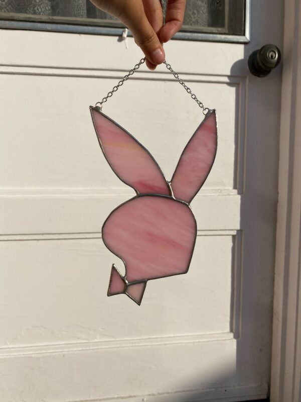 product details: PINK STAINED GLASS PLAYBOY BUNNY HANGING WALL DECOR *LOCAL ARTIST photo