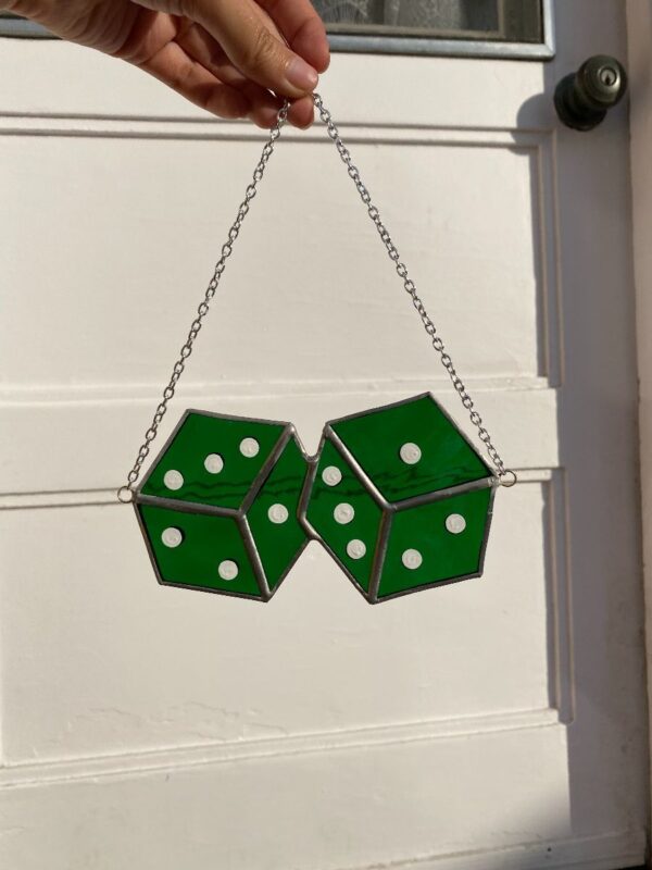 product details: GREEN STAINED GLASS DICE HANGING WALL DECOR *LOCAL ARTIST photo