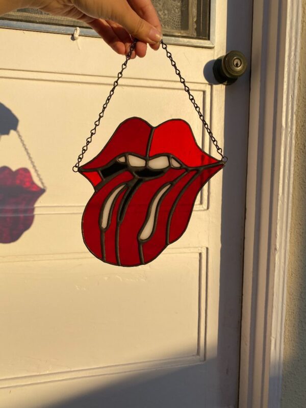 product details: STAINED GLASS ROLLING STONES TONGUE LOGO HANGING WALL DECOR *LOCAL ARTIST photo