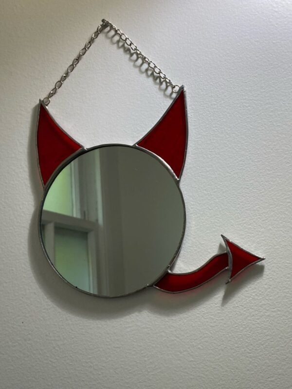 product details: SMALL DEVIL HORNS AND TAIL MIRROR HANGING WALL DECOR *LOCAL ARTIST photo