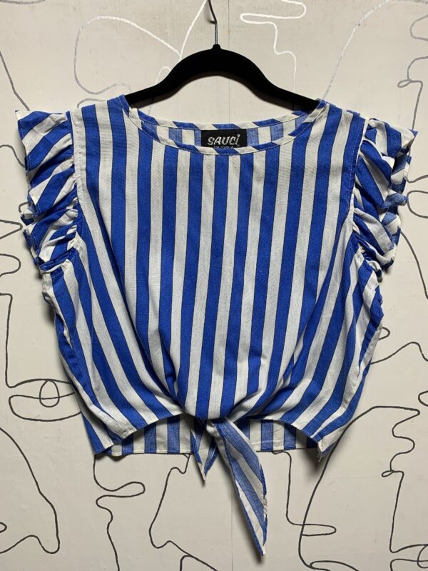 product details: AMAZING 1980S STRIPED BLOUSE WITH RUFFLE SLEEVES photo