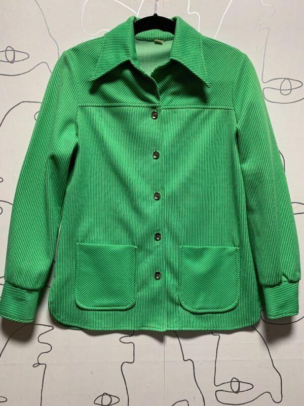 product details: 1970S POLYESTER GREEN STRIPED BLAZER FRONT POCKETS photo
