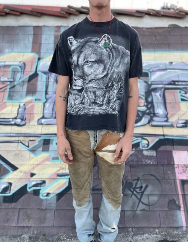 product details: PERFECTLY THRASHED & FADED BLACK MOUNTAIN LION GRAPHIC TEE BOXY FIT photo