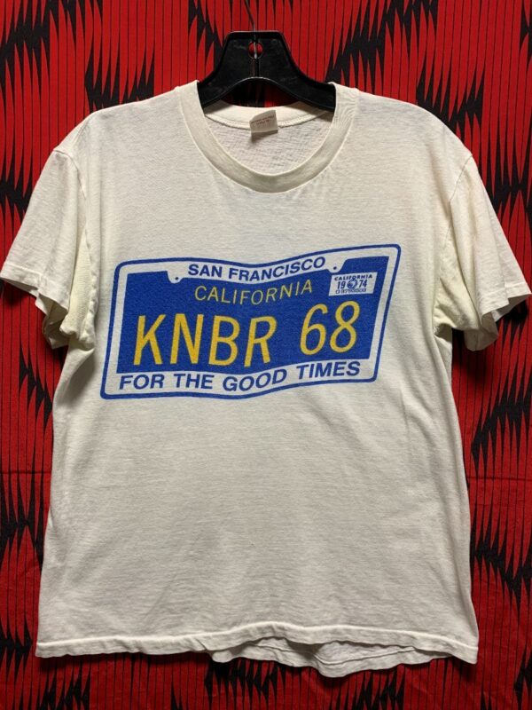 product details: 1970S-80S CALIFORNIA 1974 LICENSE PLATE KBNR 68 FOR THE GOOD TIMES RADIO PROMO T-SHIRT photo