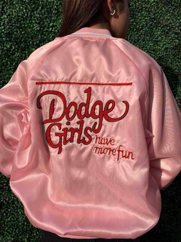 product details: DODGE GIRLS CHAIN STITCH SATIN BUTTON UP BASEBALL JACKET photo