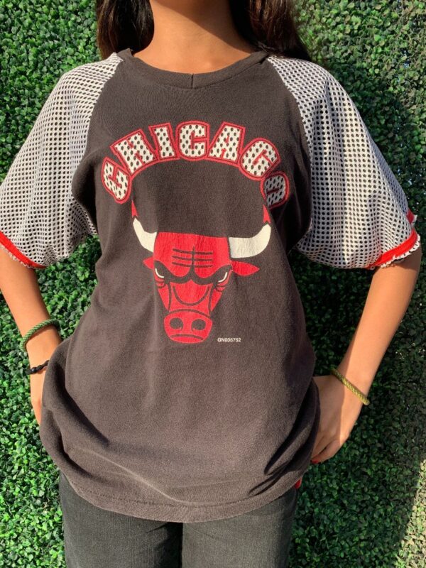 product details: UNIQUE & RARE CHICAGO BULLS TWO TONE MESH SLEEVE. SHORT SLEEVE SPORTS TEE photo