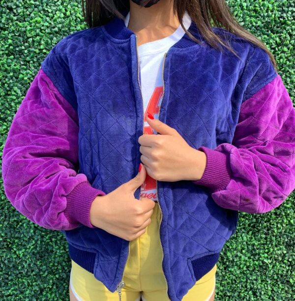 product details: AS-IS QUILTED VELOUR COLORBLOCK ZIPUP JACKET photo