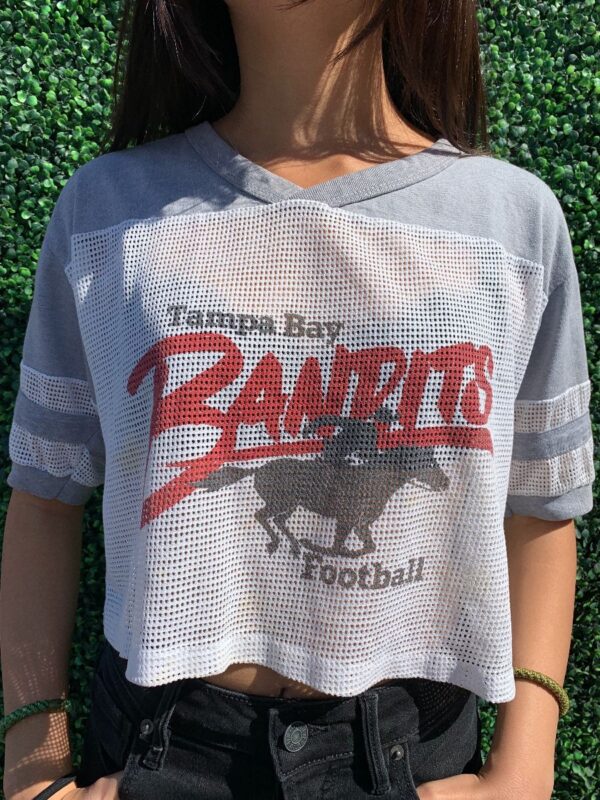 product details: 1980S TAMPA BAY BANDITS CROP TOP FOOTBALL JERSEY (WOMEN\\\\\\\\S) photo