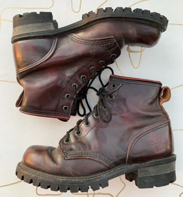 product details: DEEP MERLOT LEATHER ANKLE HIGH LACE UP HIKING BOOTS photo