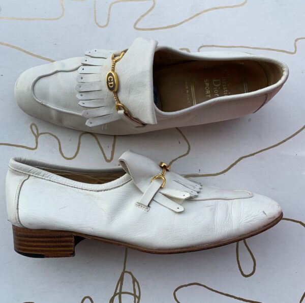 product details: CHRISTIAN DIOR SPORT WHITE LEATHER OXFORD DRESS SHOES FRINGE DETAIL photo