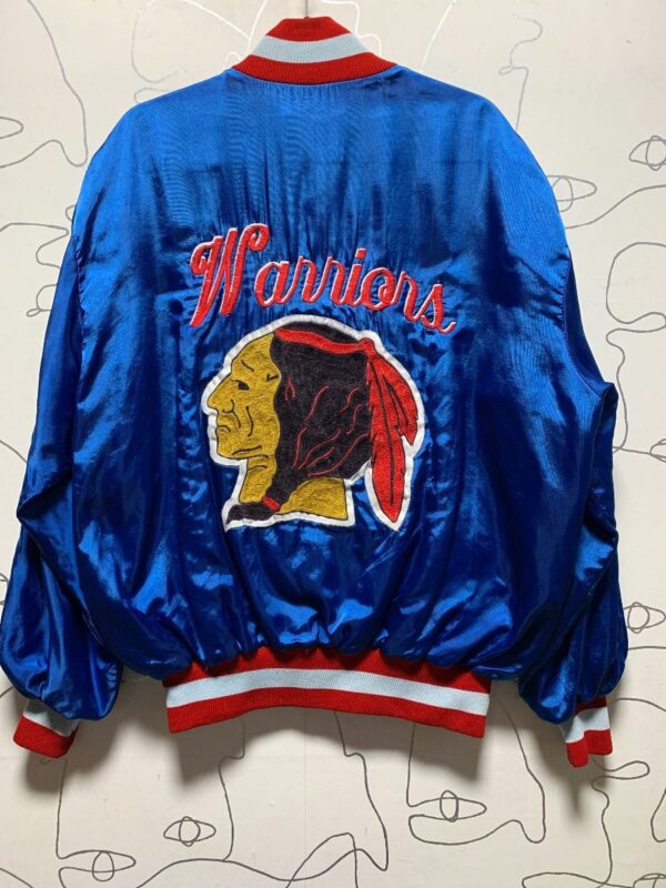 product details: RETRO WARRIORS CHAIN STITCHED SATIN BUTTON UP BASEBALL JACKET AS-IS photo