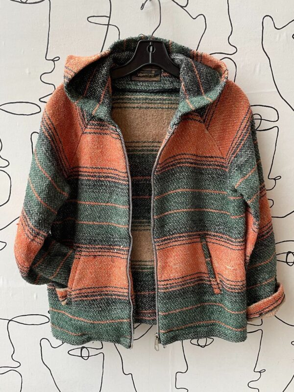 product details: 1990S ADORABLE MEXICAN BLANKET STRIPED HOODED ZIP UP JACKET photo