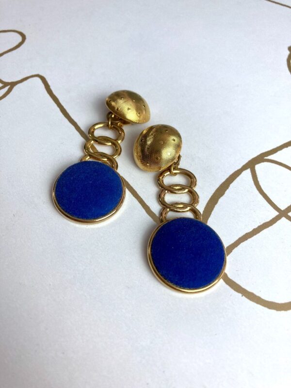 product details: SUEDE BUTTON DANGLE CLIP ON EARRINGS *1980S DEAD-STOCK photo