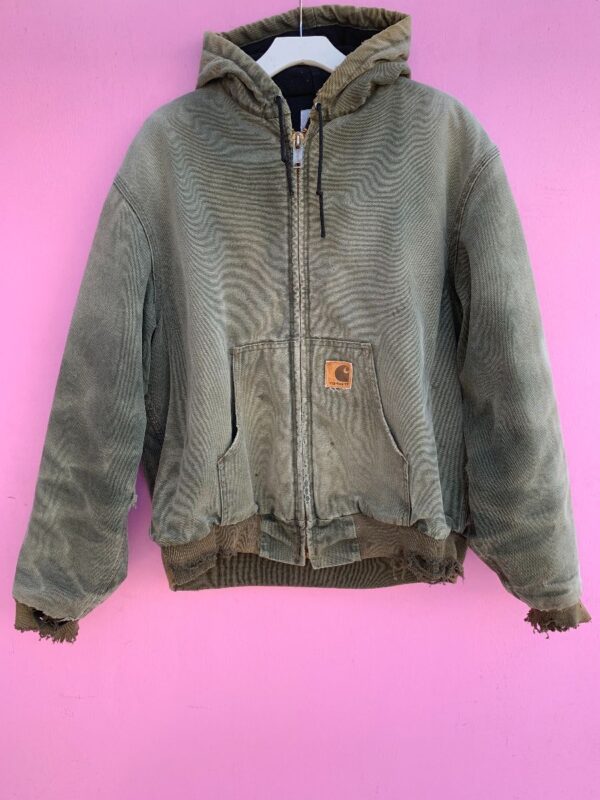 product details: RAD & FULLY DISTRESSED AND TATTERED DISTRESSED CARHARTT HOODED ZIPUP WORKWEAR JACKET photo