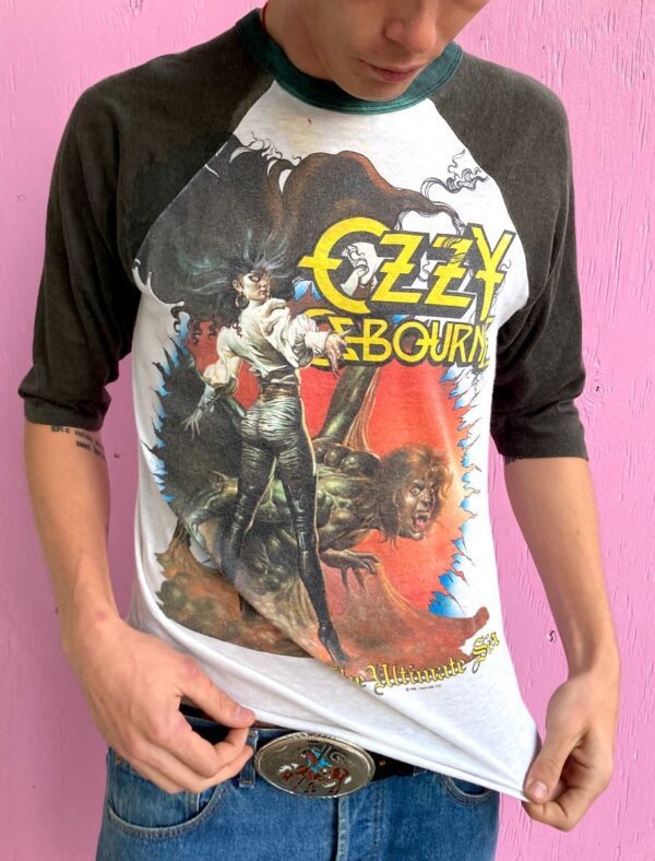 product details: AS IS OZZY THE ULTIMATE SIN 1986 TOUR RAGLAN TSHIRT photo