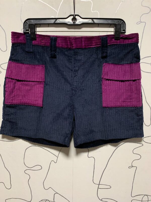 product details: DEADSTOCK PURPLE AND NAVY CORDUROY CARGO SHORTS photo
