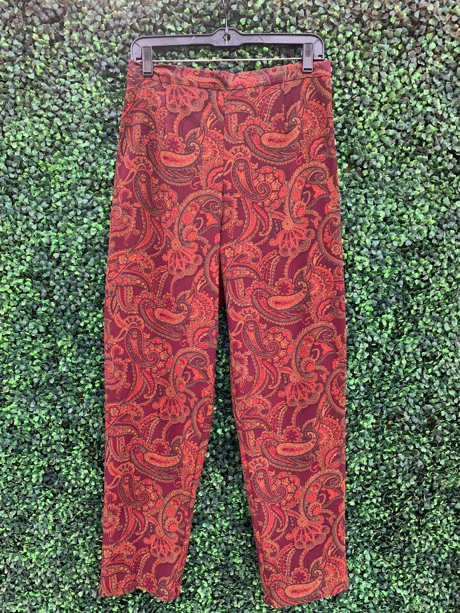 Paisley Print Velour Style Pants Elastic Waist | Boardwalk Vintage