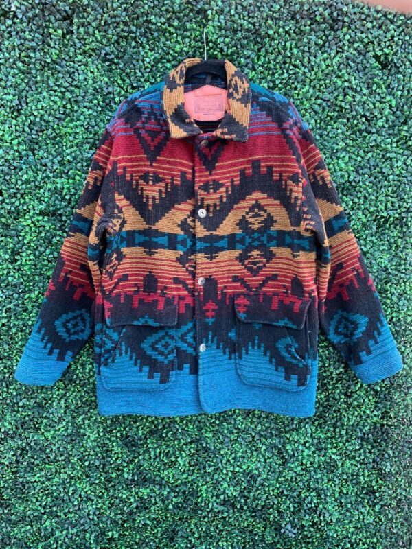 product details: SOUTHWESTERN PATTERN WOOLRICH THICK WOOL COAT photo
